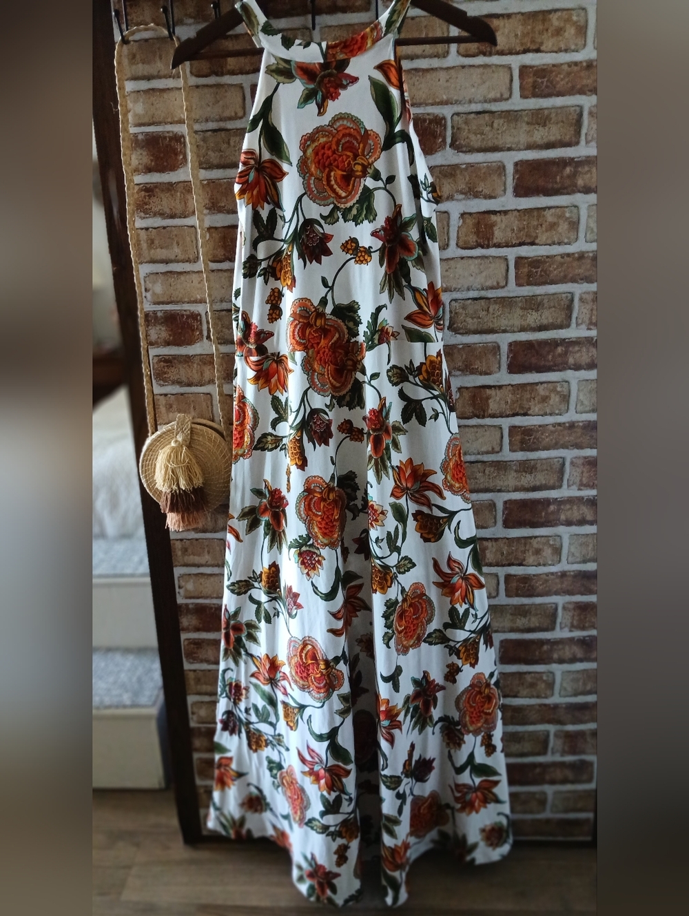 Matrushka Construction Floral Halter Maxi SUMMER Dress A-Line Swing Handmade L